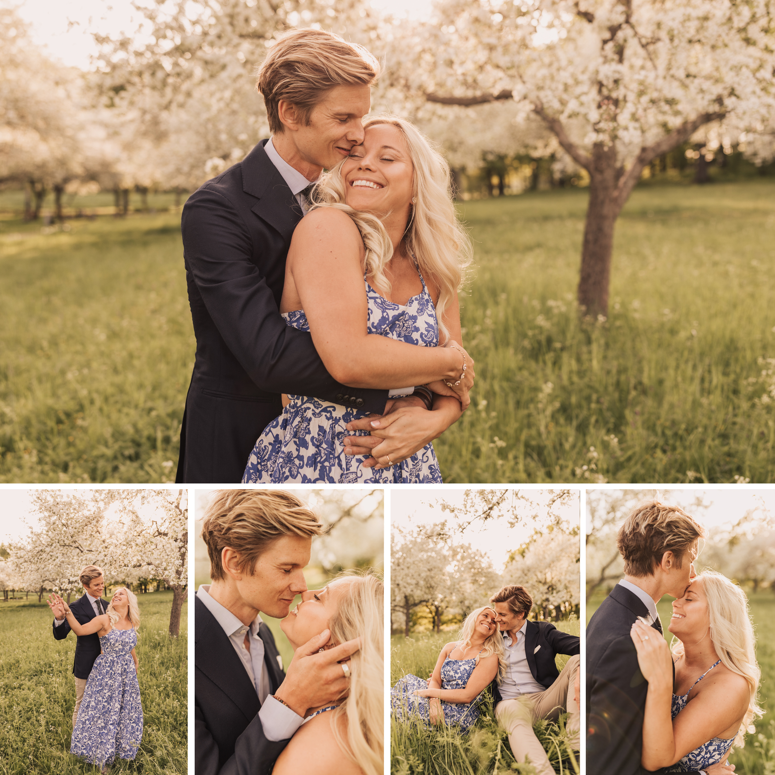 Förlovningsfotograferin bland äppelträd