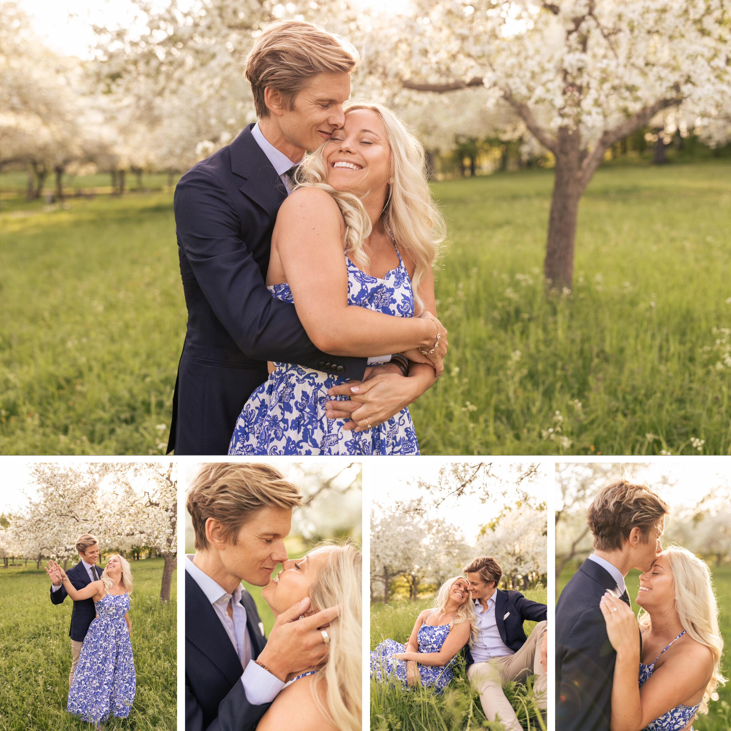 Förlovningsfotograferin bland äppelträd